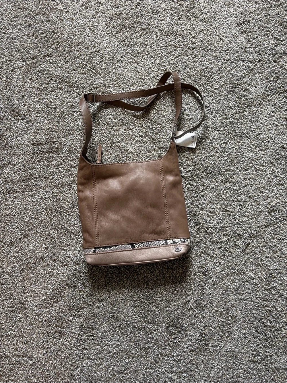 The Sak Brown Leather Crossbody with Snakeskin Trim